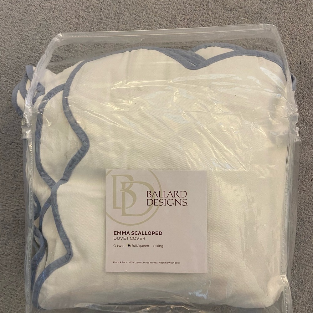 Emma Scalloped Duvet Cover - White and Blue